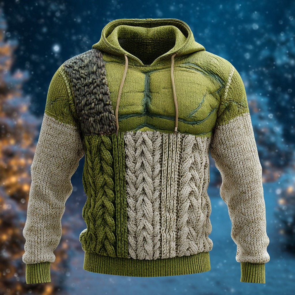 Funny Abdominal Line Christmas Knitted Men's Hooded Sweater