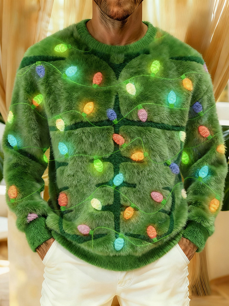 Men's Vintage Christmas Lights Art Cozy Plush Sweatshirt