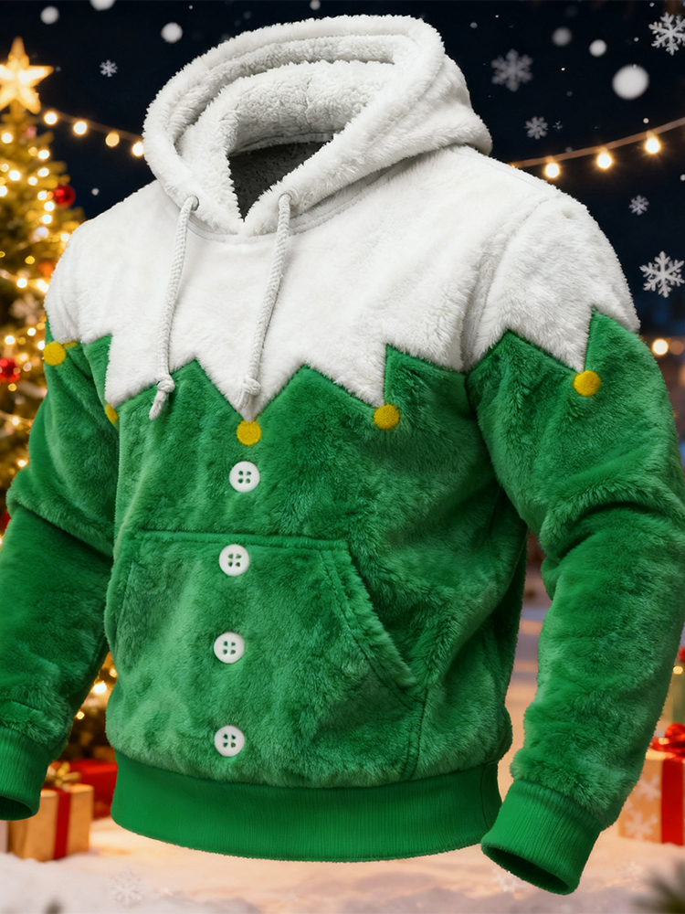 Men's Christmas Elf Inspired Cozy Plush Hoodie