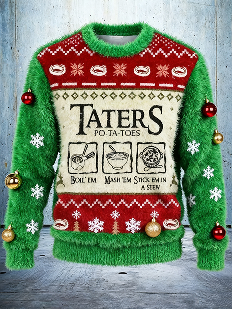Funny Mashed Potatoes Color Blocking Christmas Ugly Sweater