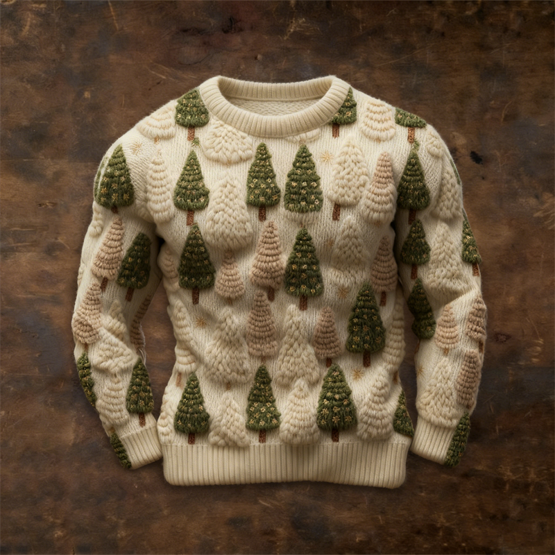 Men's Christmas Trees Forest Pattern Cozy Knit Sweater