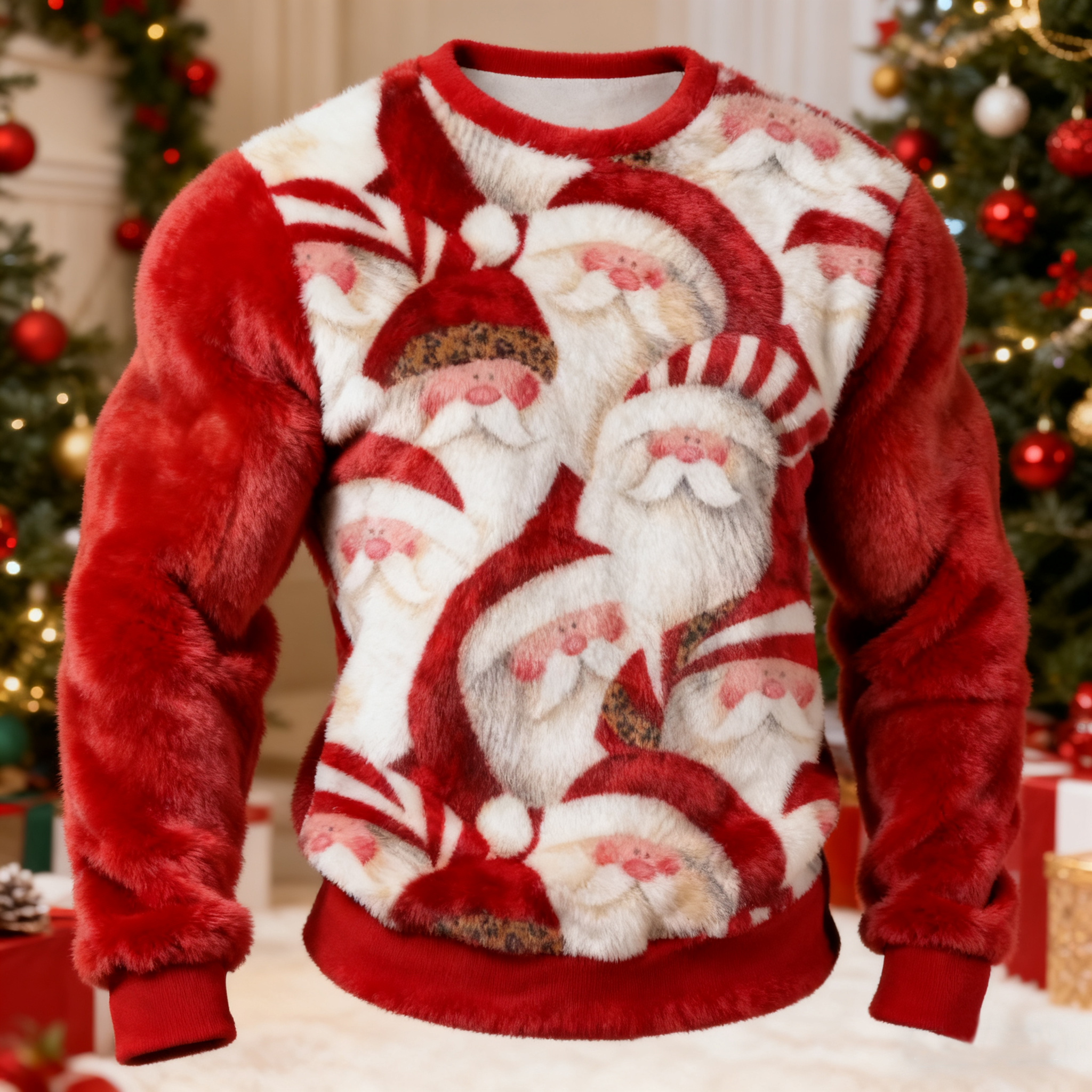 Men's Christmas Santa Claus Pattern Flannel Sweatshirt