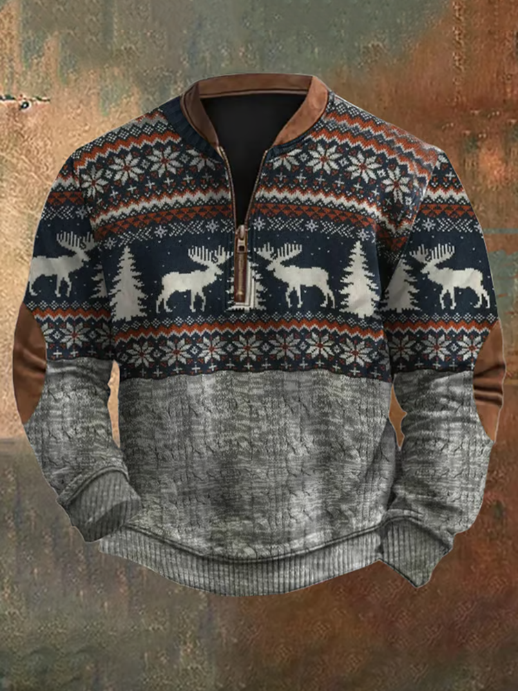 Men's Vintage Merry Christmas Deer Print Sweatshirt