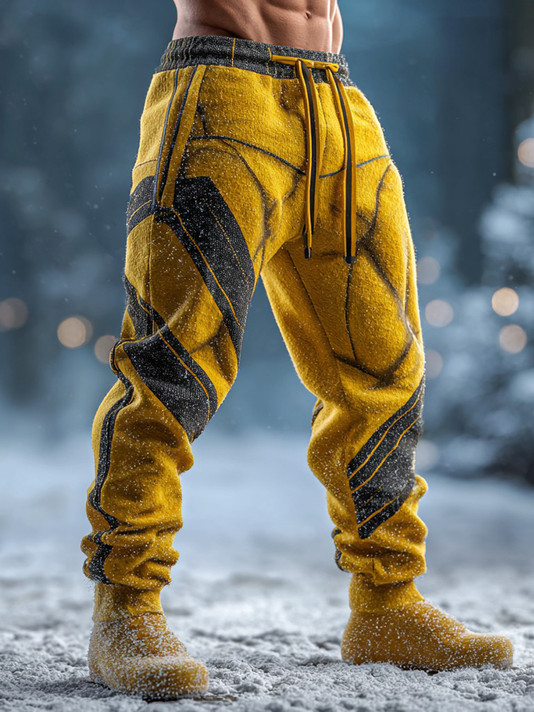 Men's Muscle-line Artistic Plush Warm Sports Pants