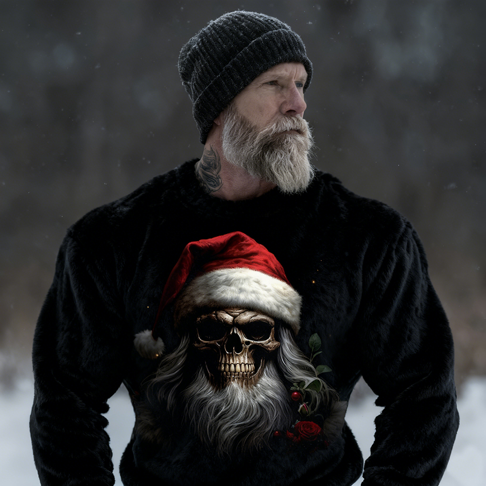 Men's Christmas Santa Skull Art Cozy Plush Sweatshirt