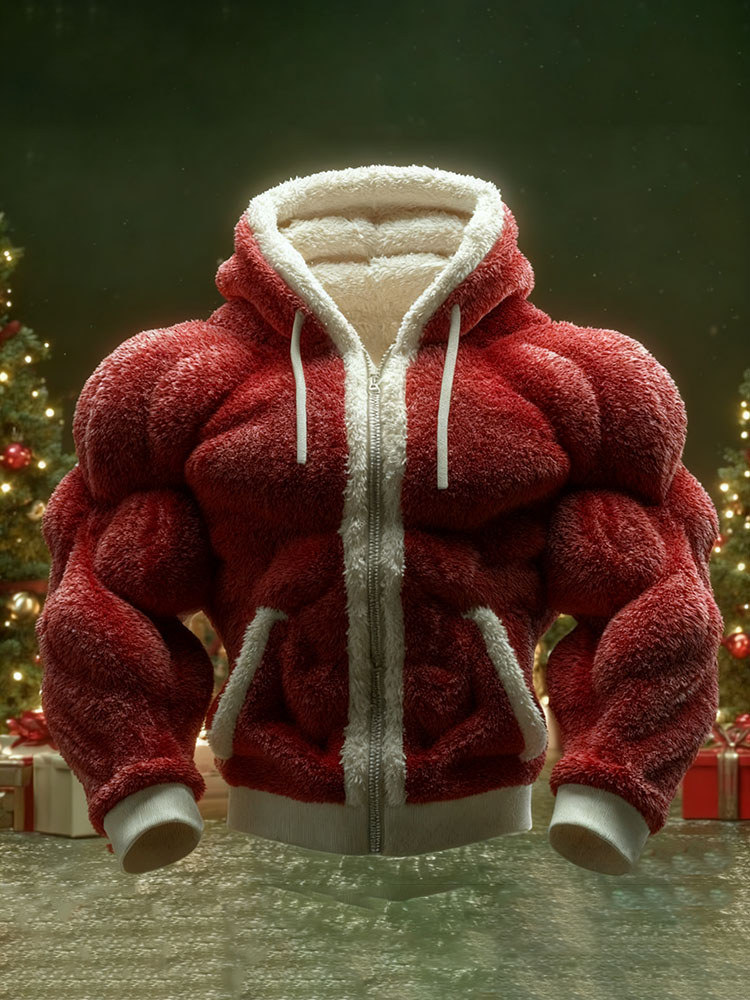 Men's Christmas Knitted Fur Collar Hooded Sweater