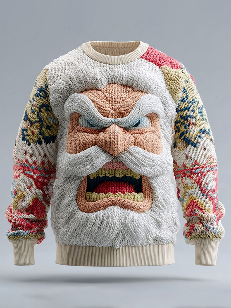 Men's Funny Christmas Santa Claus Ugly Knit Pullover Sweater