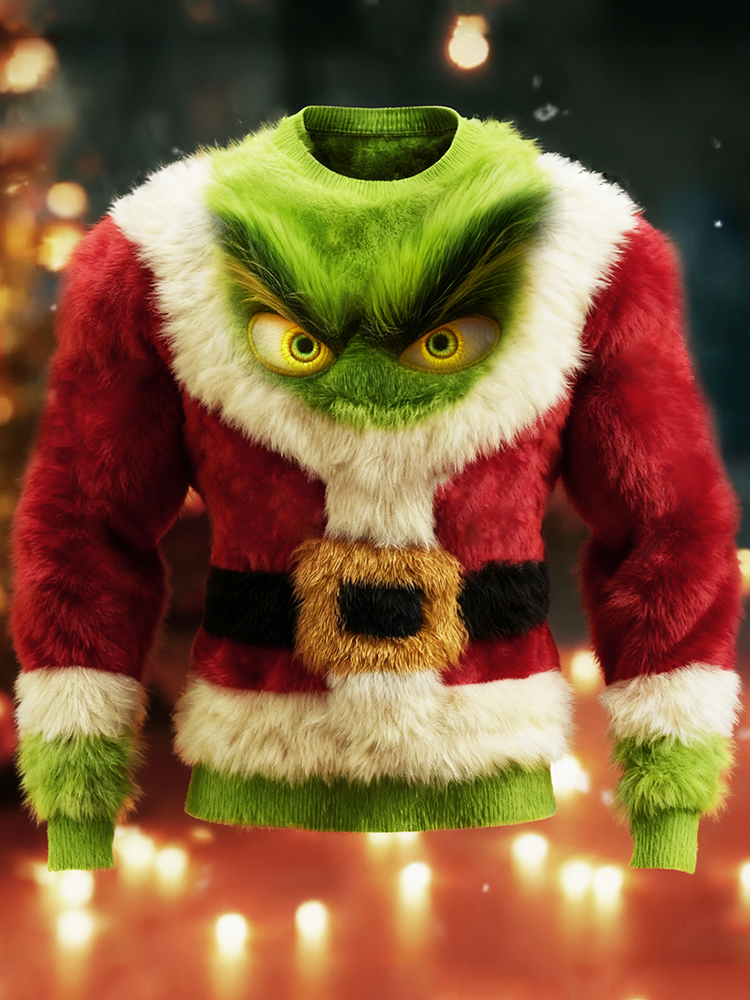 Men's Christmas Monster Santa Claus Cozy Plush Sweatshirt