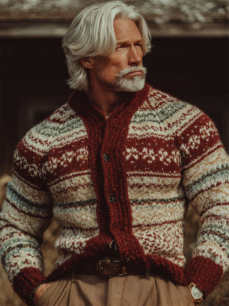 Men's Vintage 70s Retro Christmas Isle Cozy Knit Cardigan