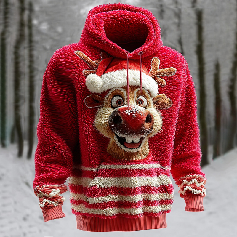 Men's Christmas Reindeer Plush Hoodie