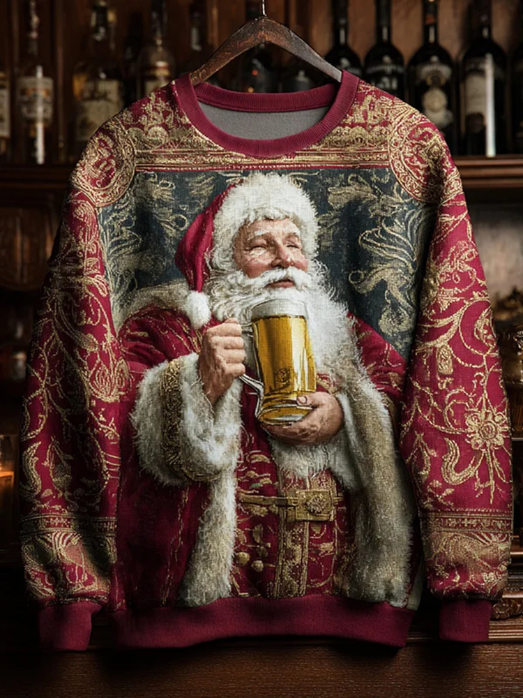 Men's Christmas Santa Claus Drinks Beer Art Print Sweatshirt