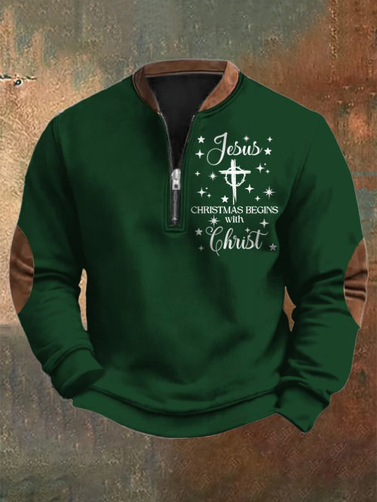 Men's Christmas Printed Zipper Sweatshirt