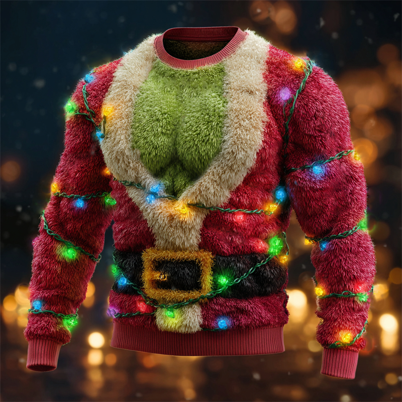 Men's Christmas Lights Monster Santa Claus Cozy Plush Sweatshirt