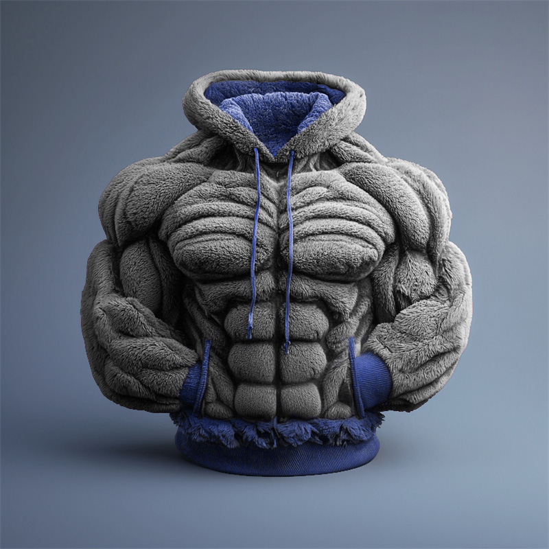 Men's Christmas Green Muscle Line Contrast Cozy Plush Hoodie