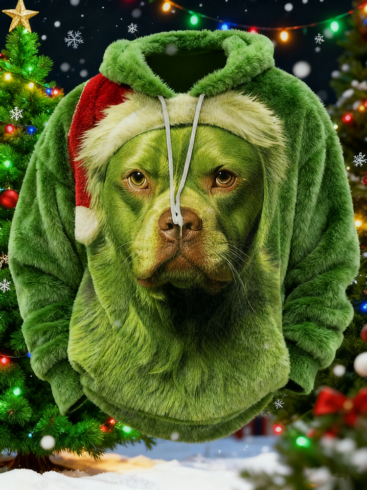 Men's Christmas Dog Pattern Warm Plush Sweatshirt