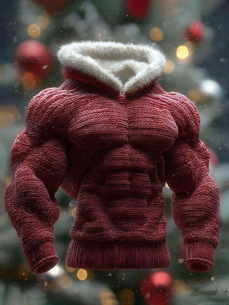 Men's Vintage Christmas Art Cozy Fur Collar Hoodie