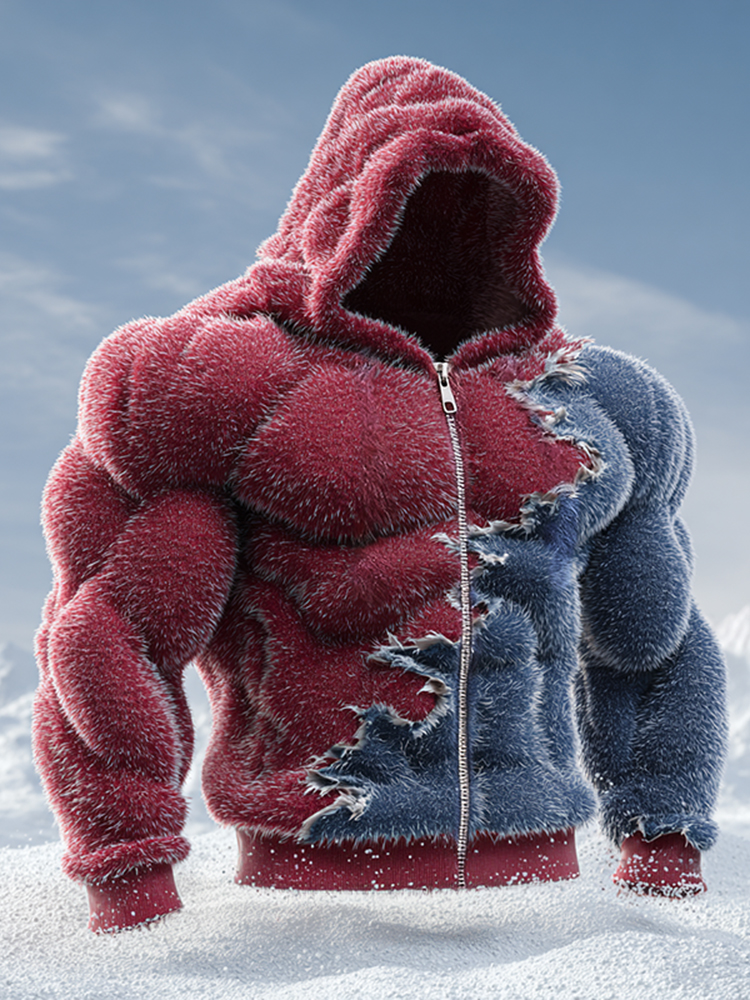 Men's Vintage Christmas Muscle Line Zipper Fur Collar Cardigan