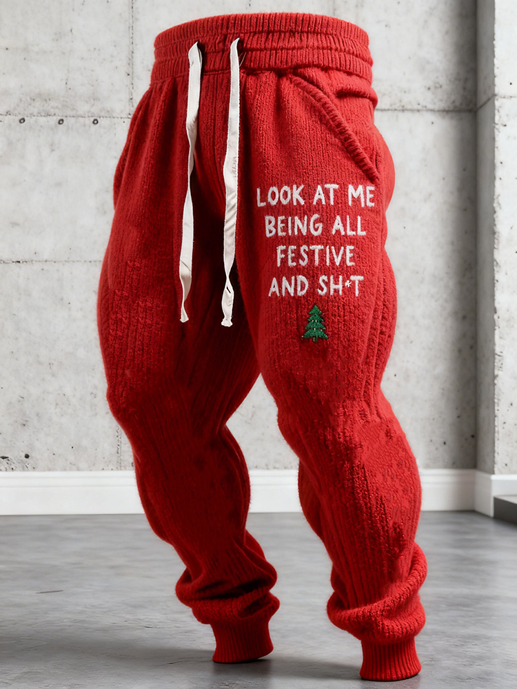 Men's Funny Slogan Wool Knitting Casual Pants