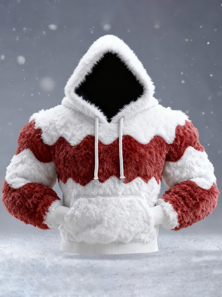 Men's Santa Claus Color Block Cosplay Plush Sweatshirt