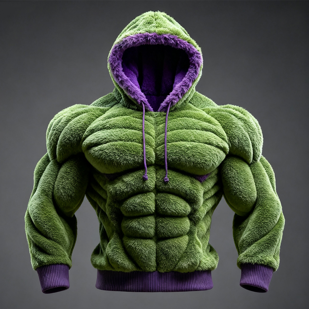 Men's Muscle Line Art Christmas Season Cozy Plush Hoodie