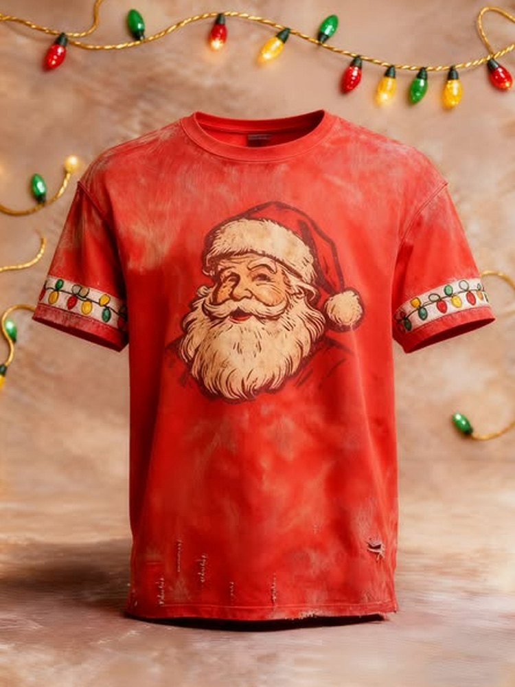 Vintage Christmas Santa Claus Print T-shirt