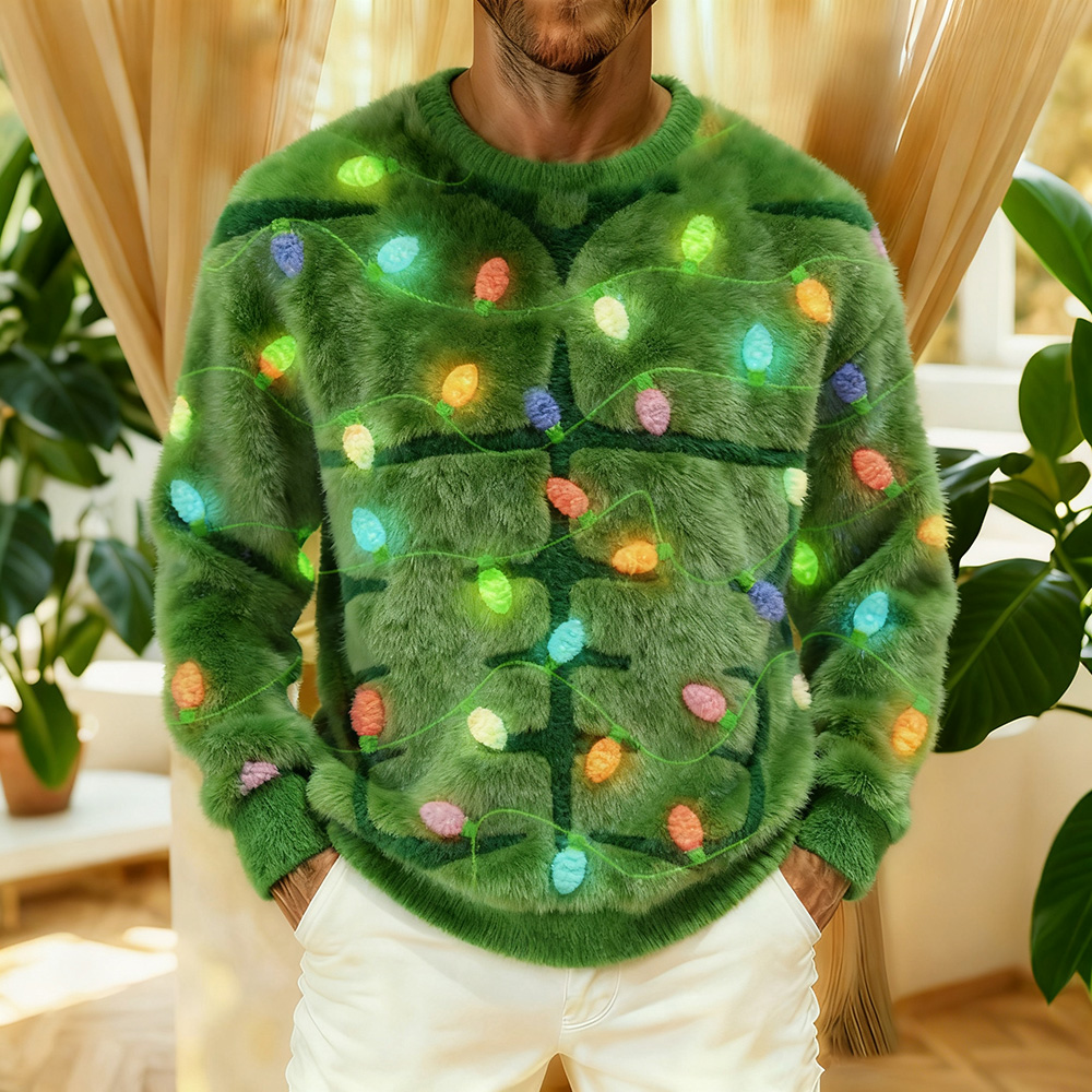 Men's Vintage Christmas Lights Art Cozy Plush Sweatshirt