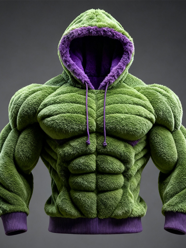 Men's Muscle Line Art Christmas Season Cozy Plush Hoodie