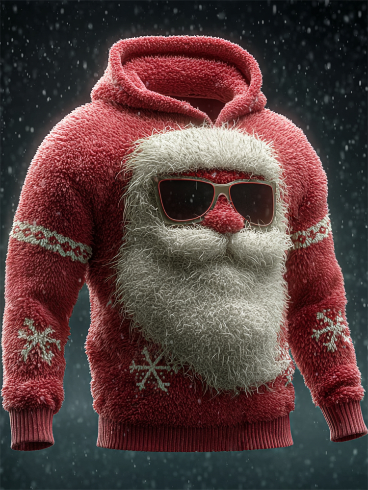 Men's Christmas Santa Claus Snowflakes Cozy Plush Hoodie