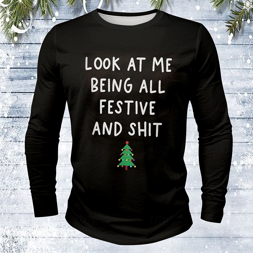 Men's Christmas Print Crew Neck Long Sleeve Casual T-shirt