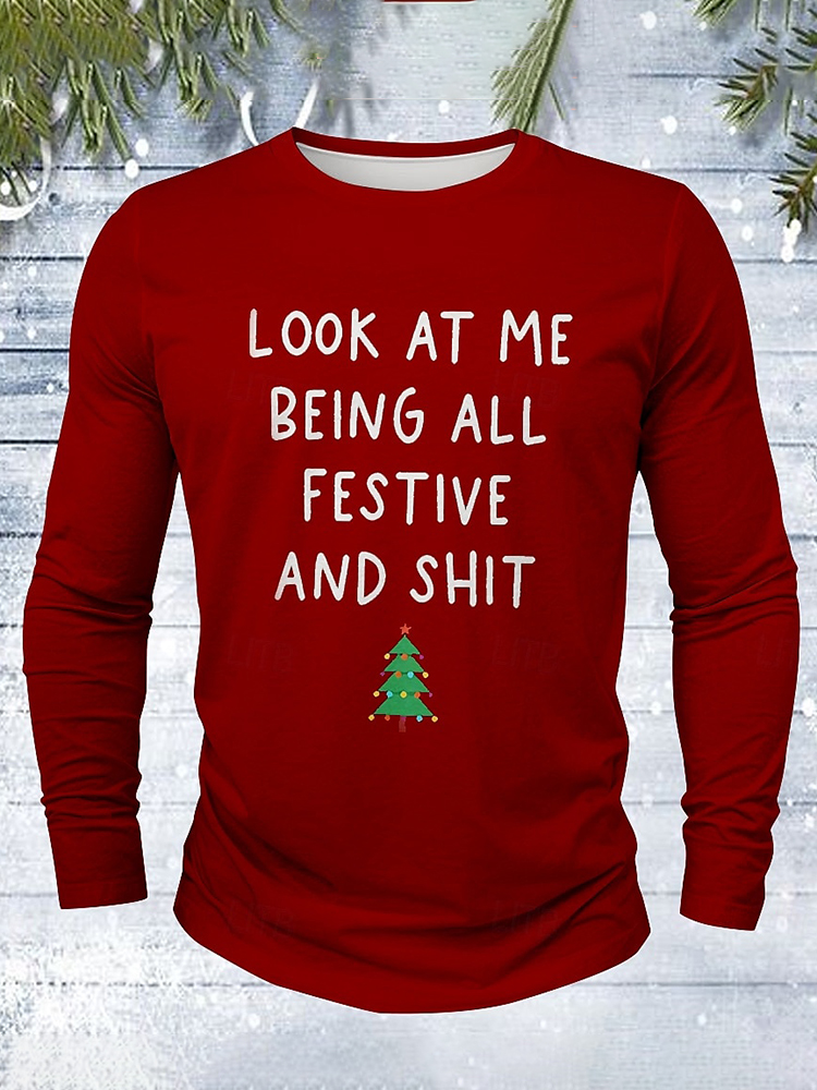 Men's Christmas Print Crew Neck Long Sleeve Casual T-shirt