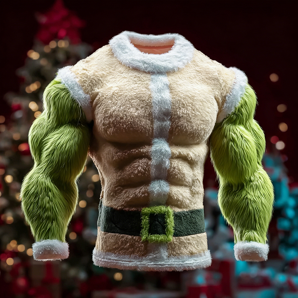 Men's Muscle Line Art Christmas Inspired Cozy Plush Sweatshirt