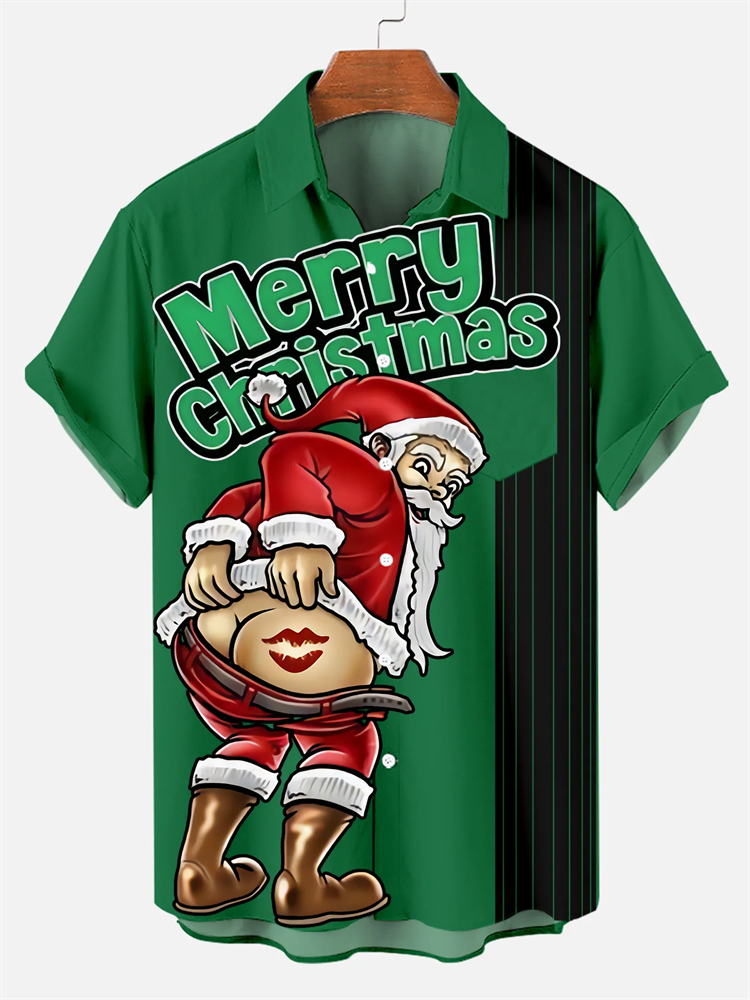 Men's Merry Christmas Kiss Print Shirt