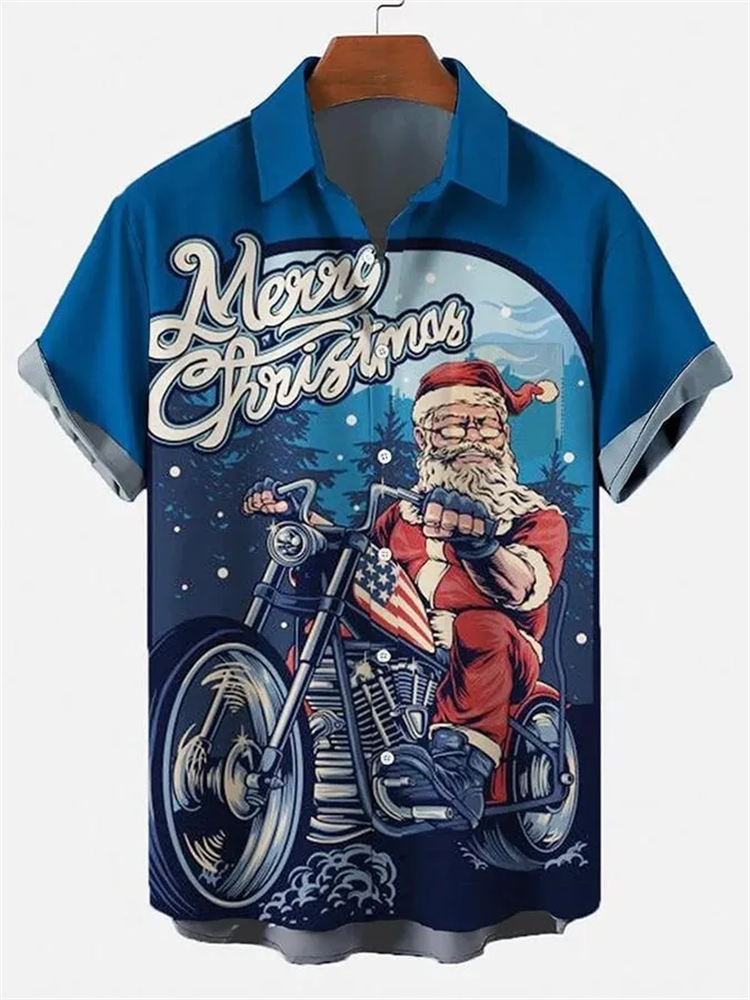 Christmas Print Fashion Short Sleeve Shirt