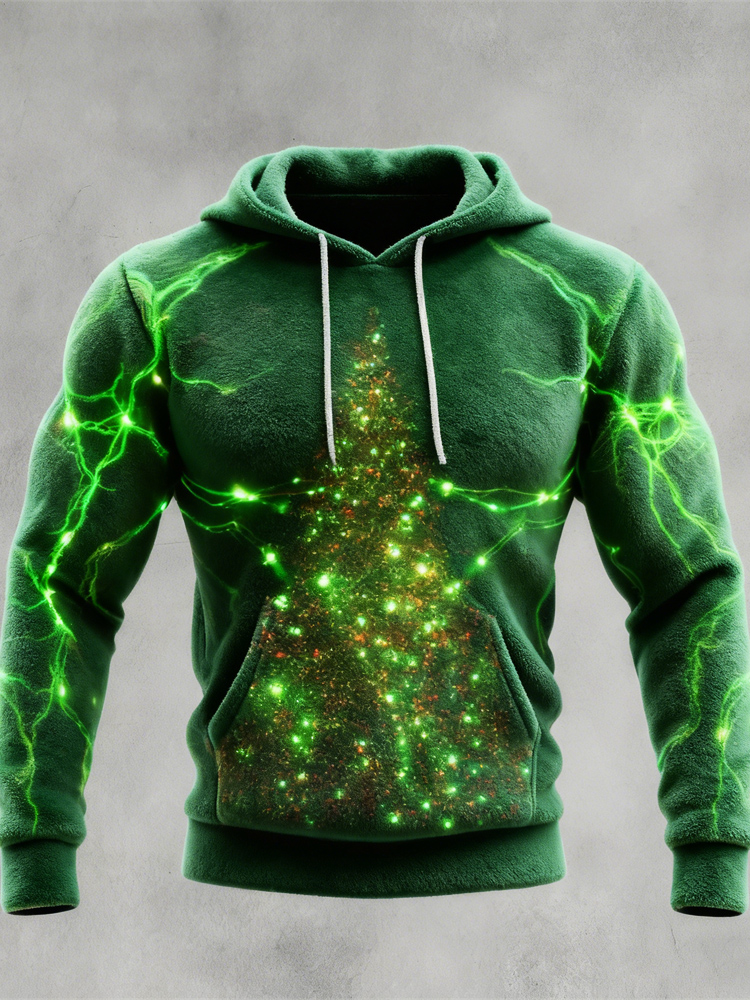 Radiant Christmas Tree Men's Hooded Flannel Sweatshirt