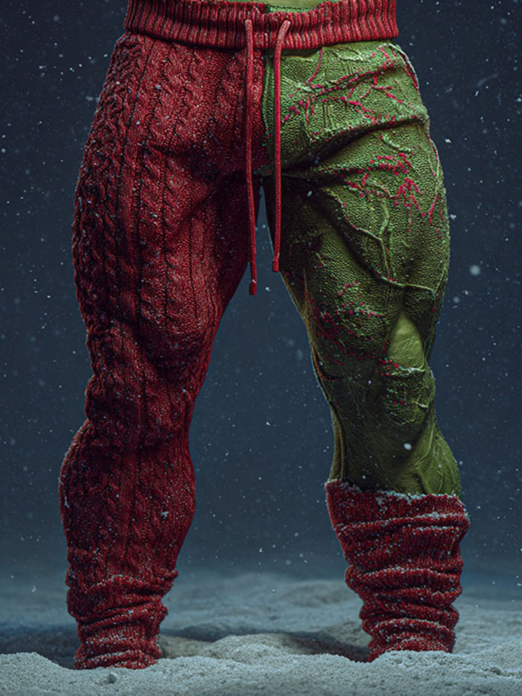 Muscle Man Christmas Colorblock Knitted Sweatpants