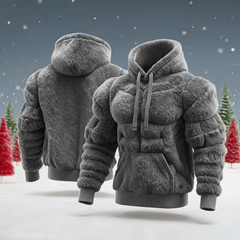 Men's Muscle Art Flannel Warm Hoodie