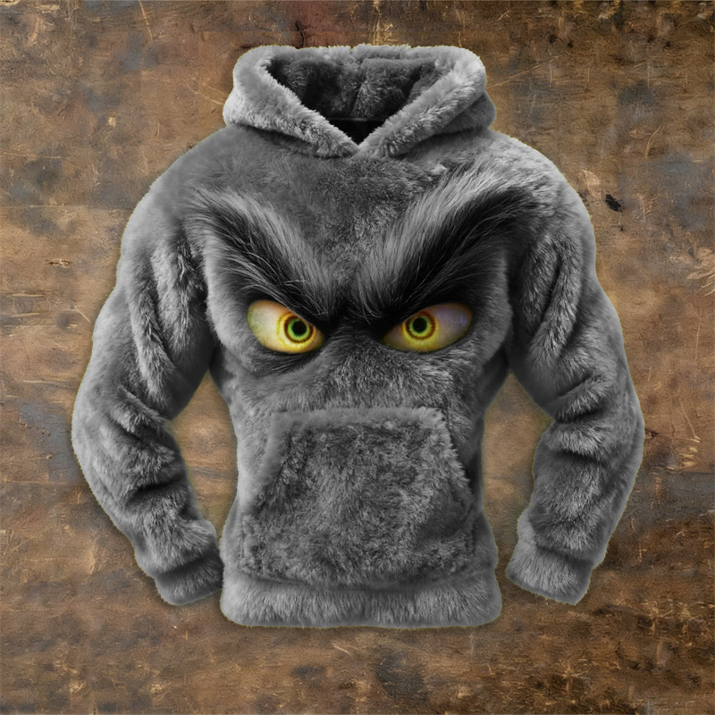 Men's Christmas Monster Inspired Fuzzy Cozy Plush Hoodie