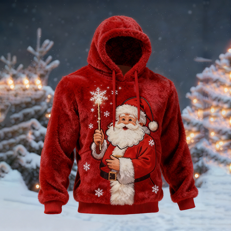 Men's Santa Claus Festive Plush Hoodie