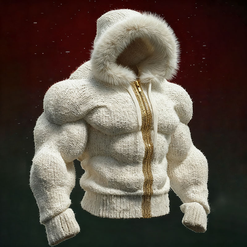 Men's Vintage Line Art Insulated Zipper Color Block Cozy Knit Hoodie