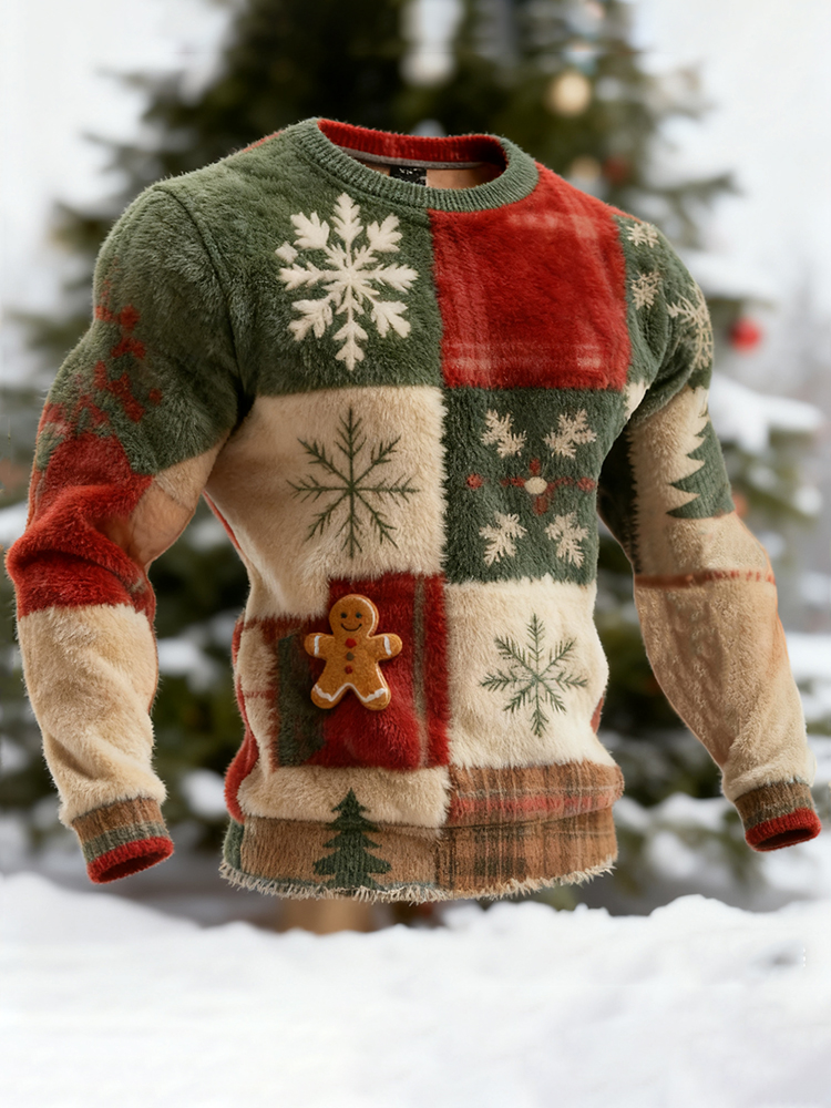 Men's Christmas Themed Plaid Print Flannel Sweatshirt