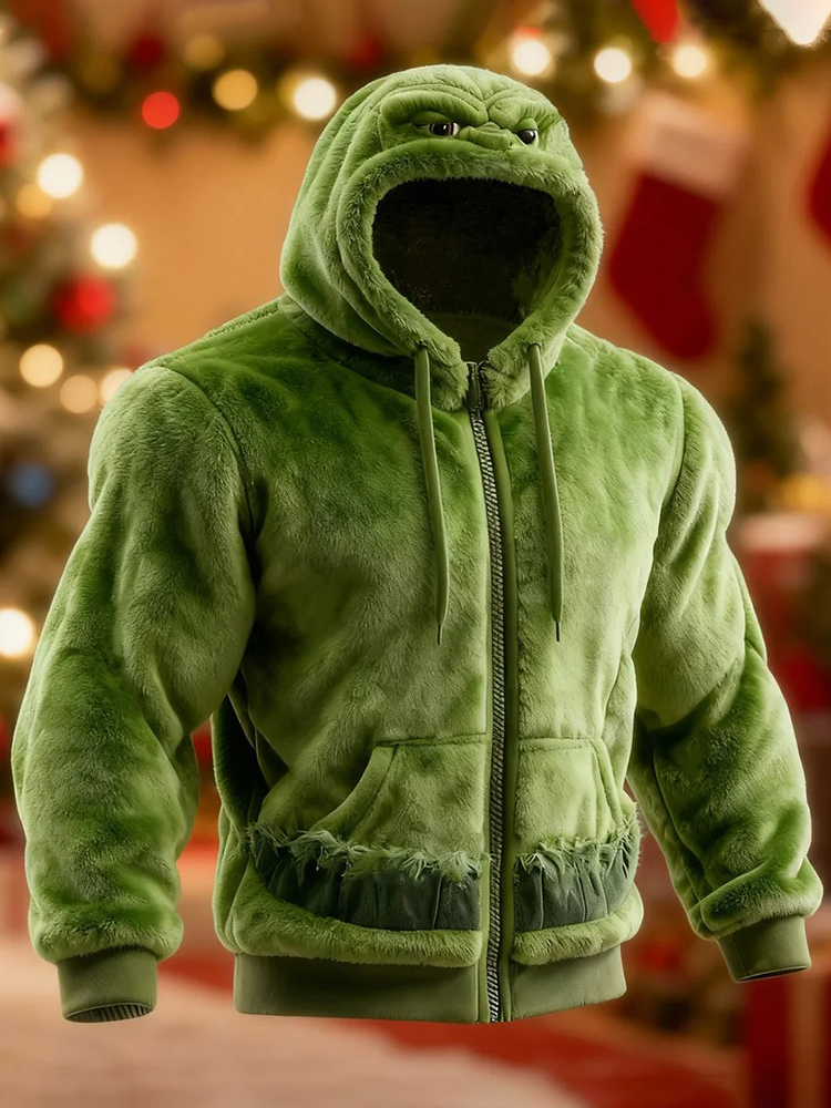 Men's Christmas-themed Comfortable Plush Hooded Sweatshirt
