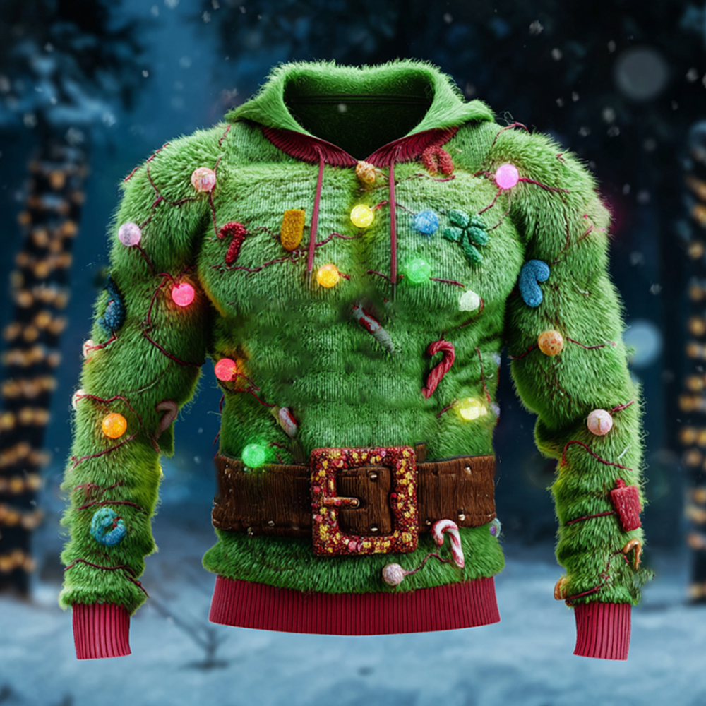 Christmas Santa Claus Lights Warm Plush Hoodie