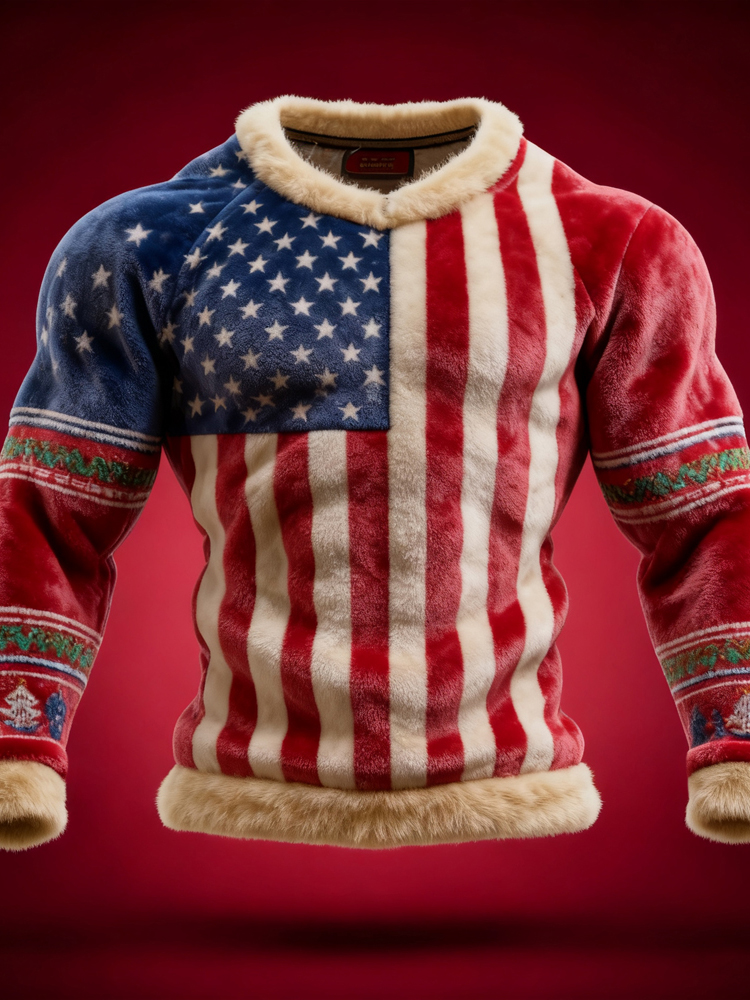 Men's American Flag Inspired Christmas Cozy Plush Sweatshirt