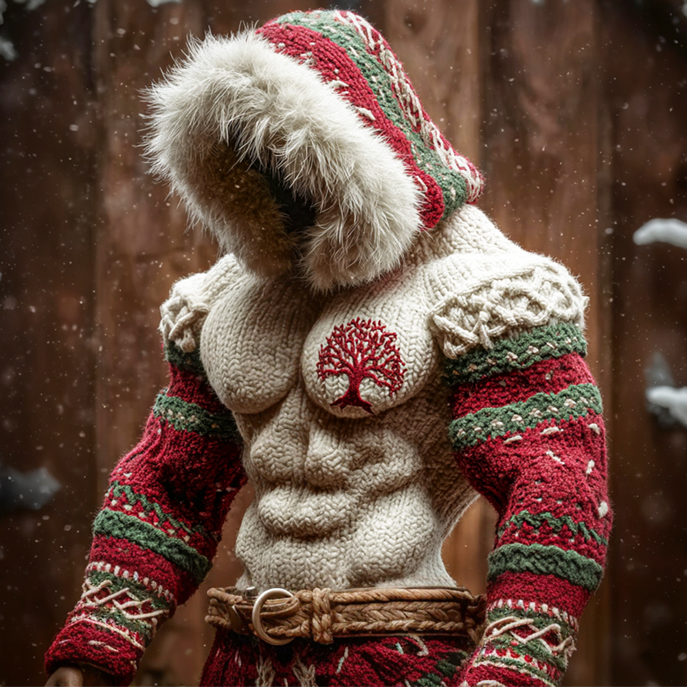 Christmas Celtic Tree Knit Pattern Men's Hooded Sweater