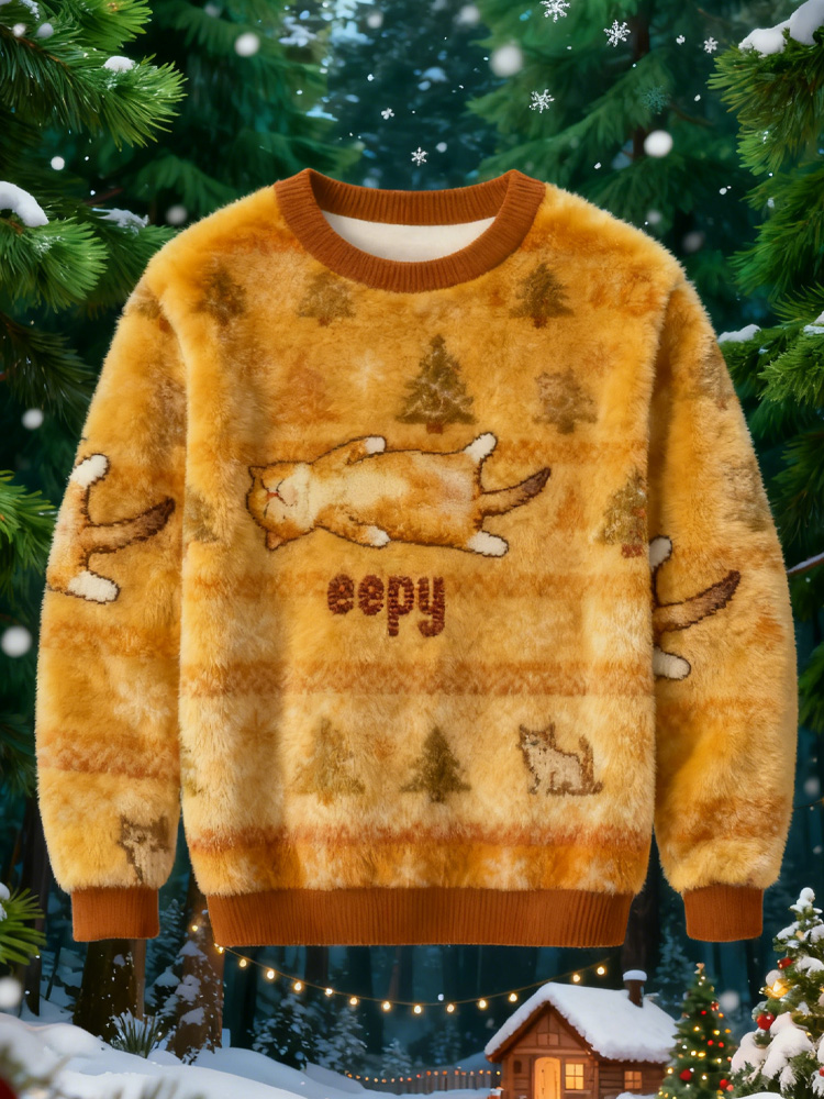 Silly Sleepy Cat Meme Christmas Ugly Sweatshirt