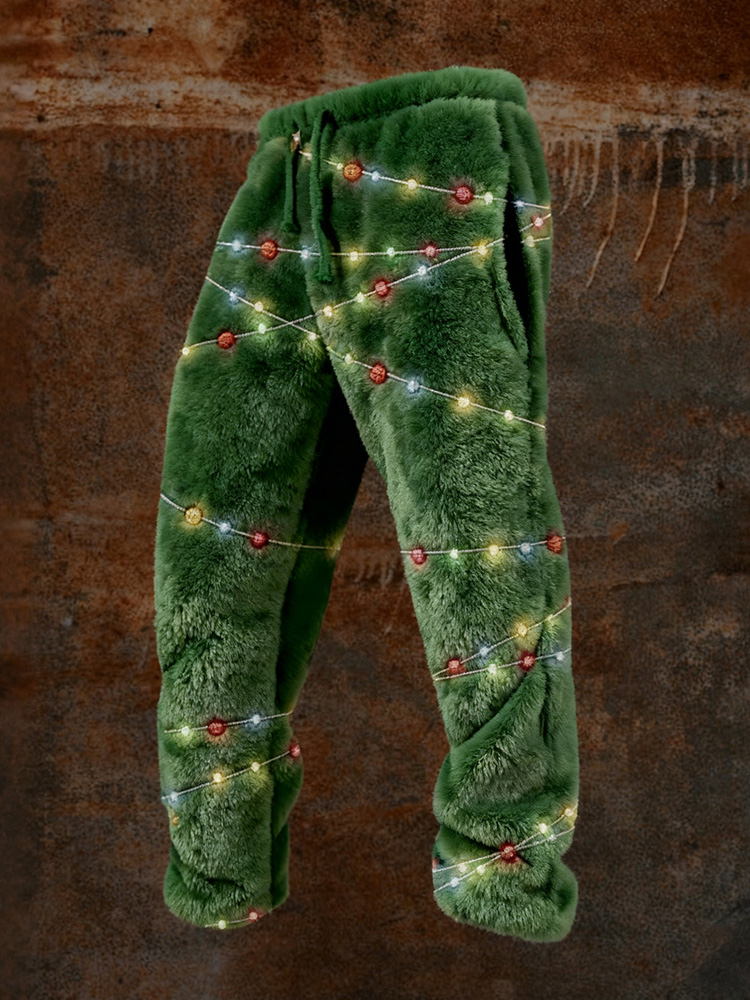 Men's Christmas Lights Embroidered Vintage Cozy Plush Sweatpants