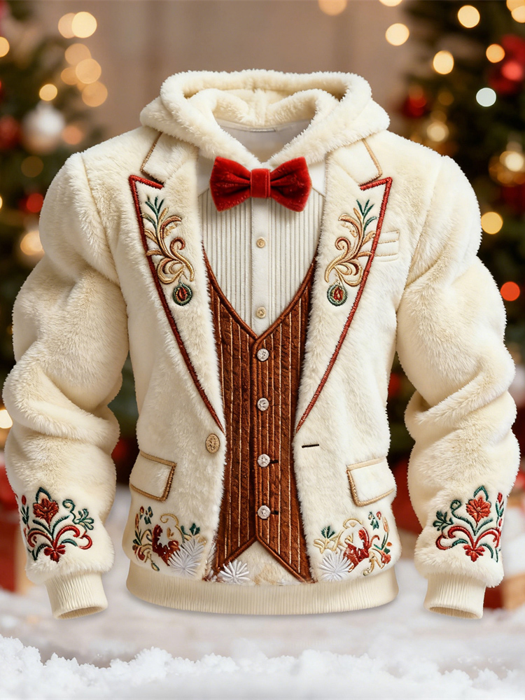 Christmas Two-piece Set Design Men's Flannel Hooded Sweatshirt