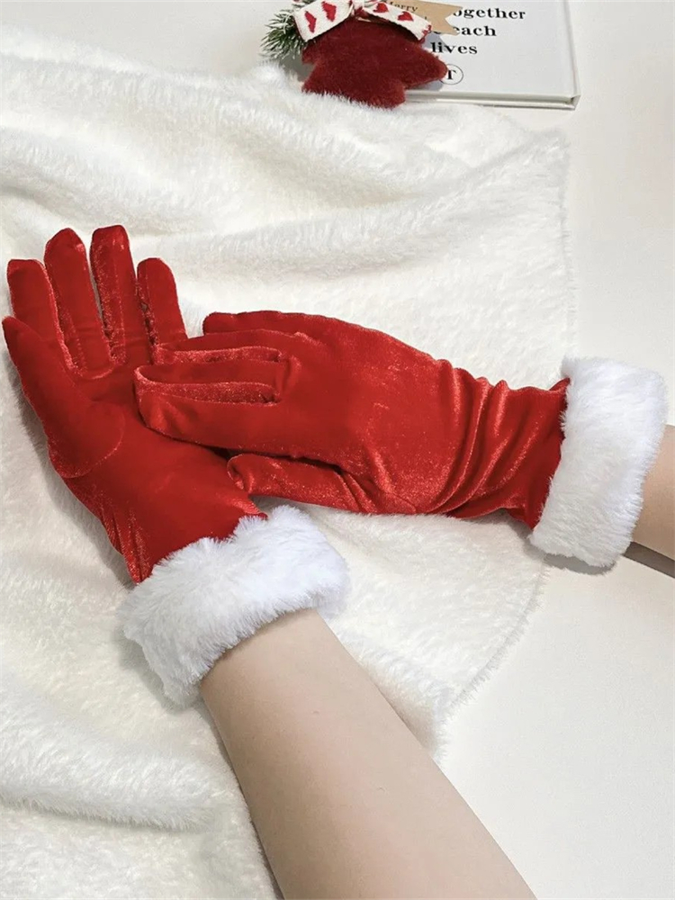 Christmas Classy Fur Trim Cozy Velvet Gloves