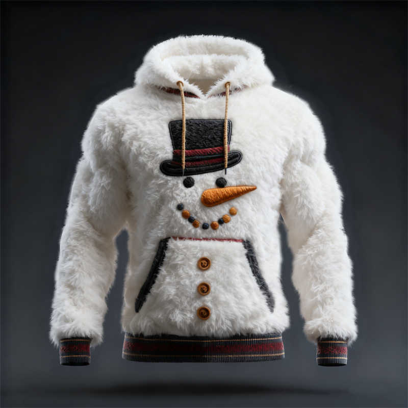 Men's Christmas Snowman Inspired Cozy Plush Hoodie