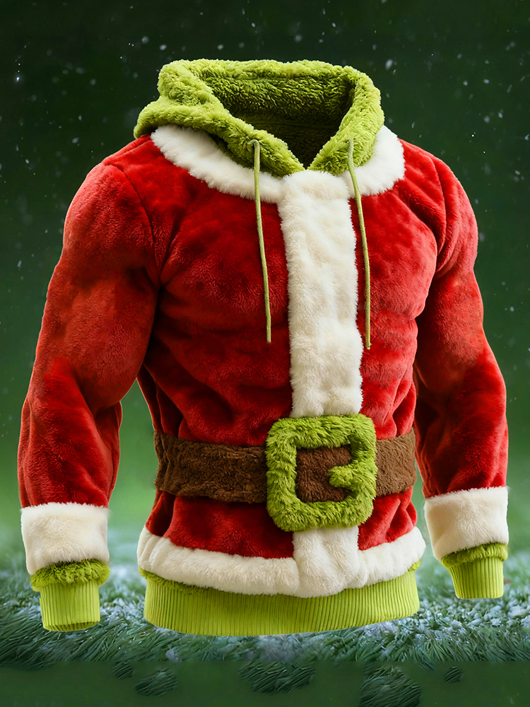 Men's Christmas Monster In Santa Costume Cozy Plush Hoodie